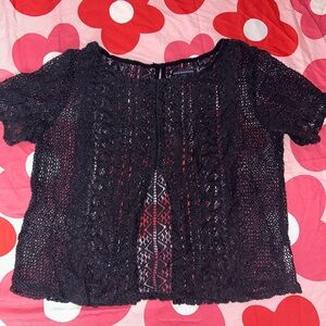 American Eagle Outfitters Navy Blue Crochet Blouse